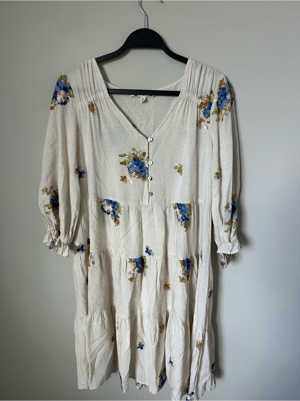 Boho Cream Floral Button-Front Mini Dress
